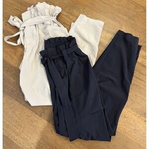 LOT OF 2 Athleta Skyline II Paper Bag Waist Pants in Light Grey Navy Blue Size 6